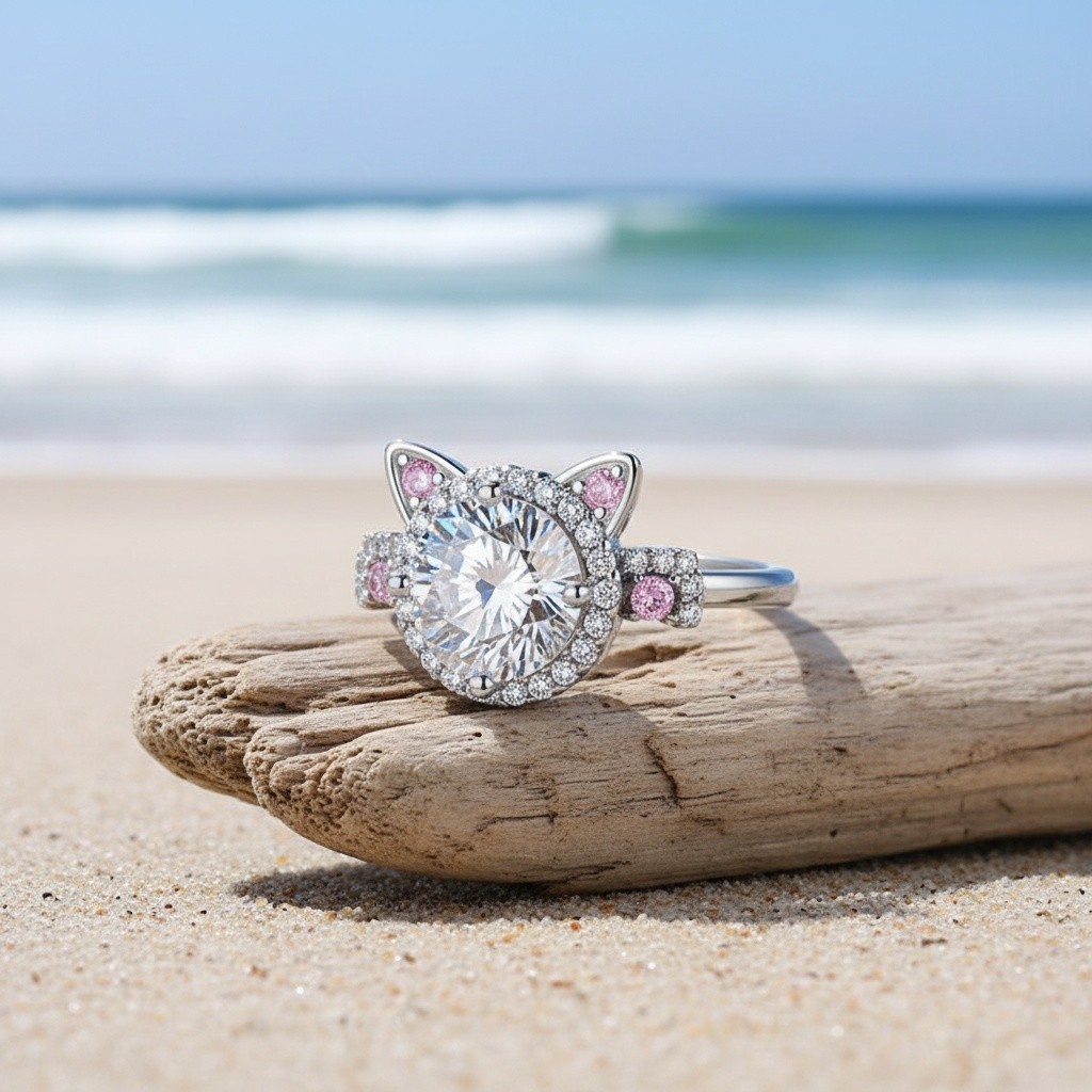 Graduation Season Gift Set with Pink Rhinestone Cat Head Ring